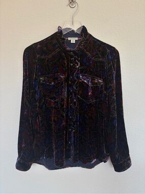 Sundance Velvet Floral Button-Front Ruffled Shirt - Dark Multicolor | PM